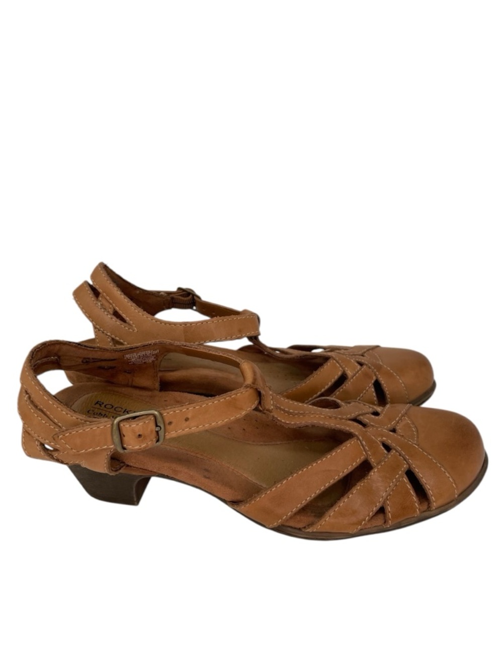 Rockport Cobb Hill Women’s Tan Leather Strappy Low Heel Sandals Size 8